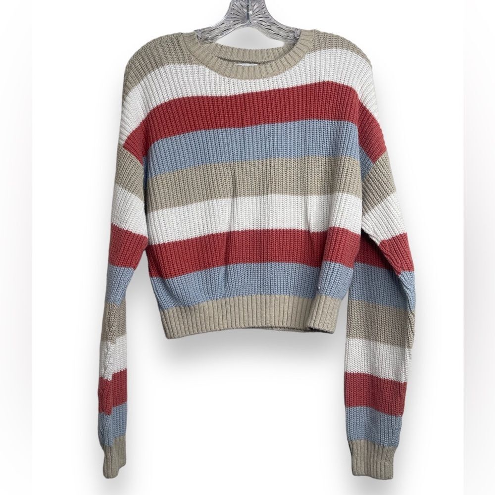 Hollister Chunky Knit Stripe Cropped Sweater Small